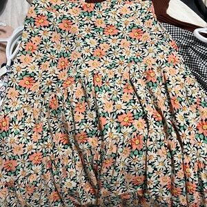 Petal & Pup Floral A-Line Skirt - Orange and Green